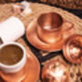 Turkish Copper Coffee Cup Set With Plates And Lids – Handmade Six Piece Gift For Two, thumbnail 8 of 9