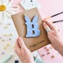 Personalised Easter Card Wooden Letter Bunny Blue, thumbnail 1 of 2