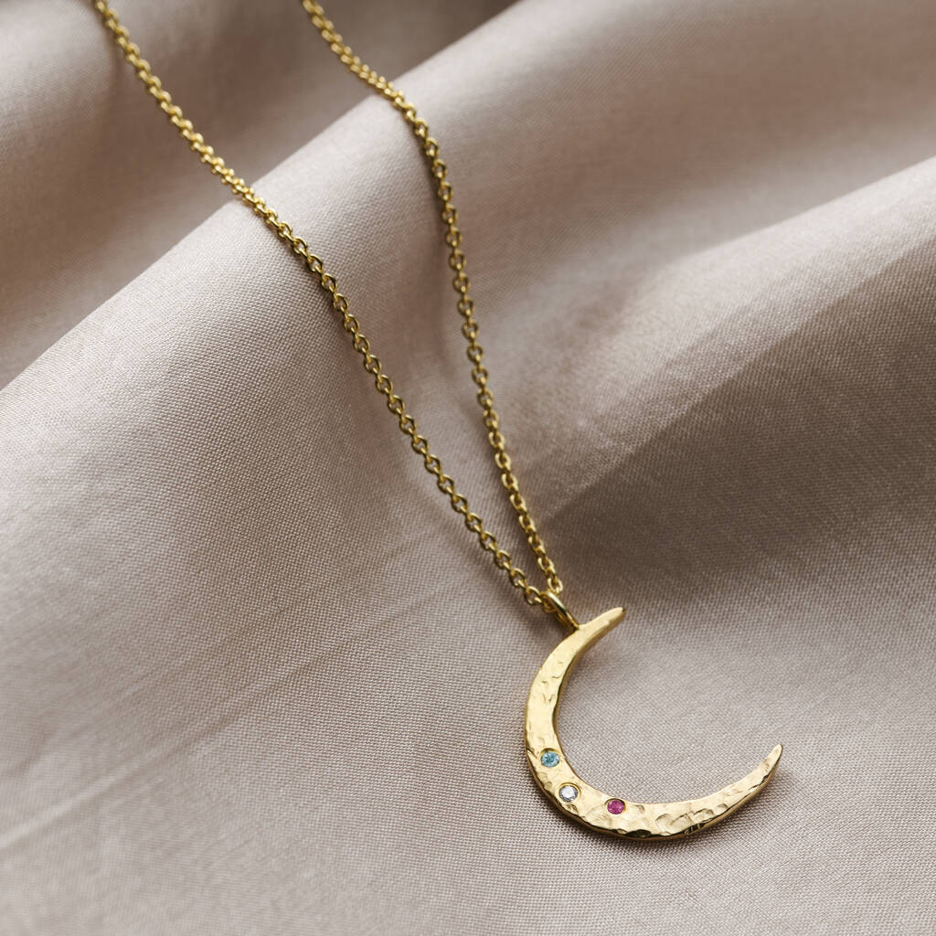 Textured Confetti Birthstone Crescent Moon Necklace By Posh Totty Designs