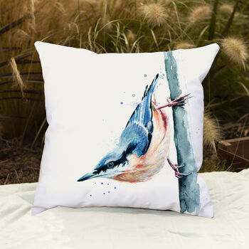 Inky Nuthatch Water Resistant Outdoor Garden Cushion, 4 of 8