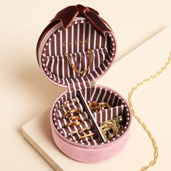 Velvet Bow Mini Round Jewellery Case, 6 of 10