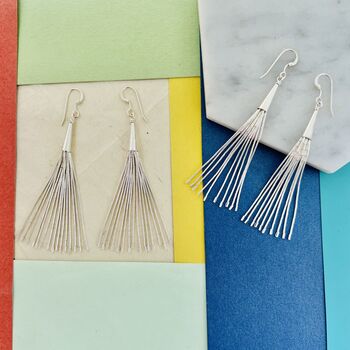 Long Tassel Liquid Silver Sterling Earrings, 2 of 8