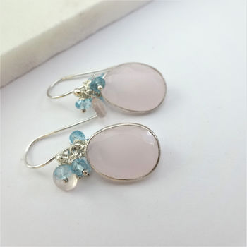 Pink Quartz Blue Topaz Cluster Earrings, 4 of 6