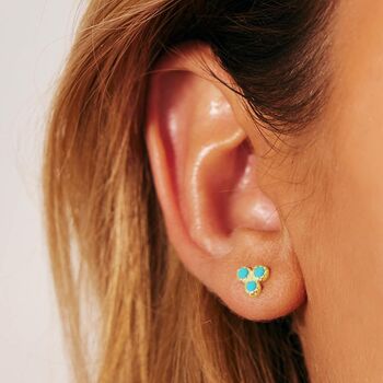 Threeni Turquoise Stud Earrings Silver Or Gold Plated, 6 of 11