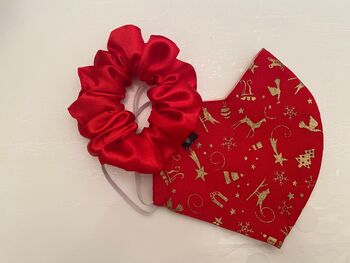Christmas Red And Gold Face Mask And Scrunchie Gift Set, 2 of 4