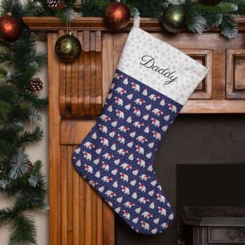 Personalised Christmas Stocking Navy Polar Bears Design, 3 of 4