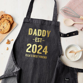 Personalised Grey Denim Established Year Apron, 2 of 5