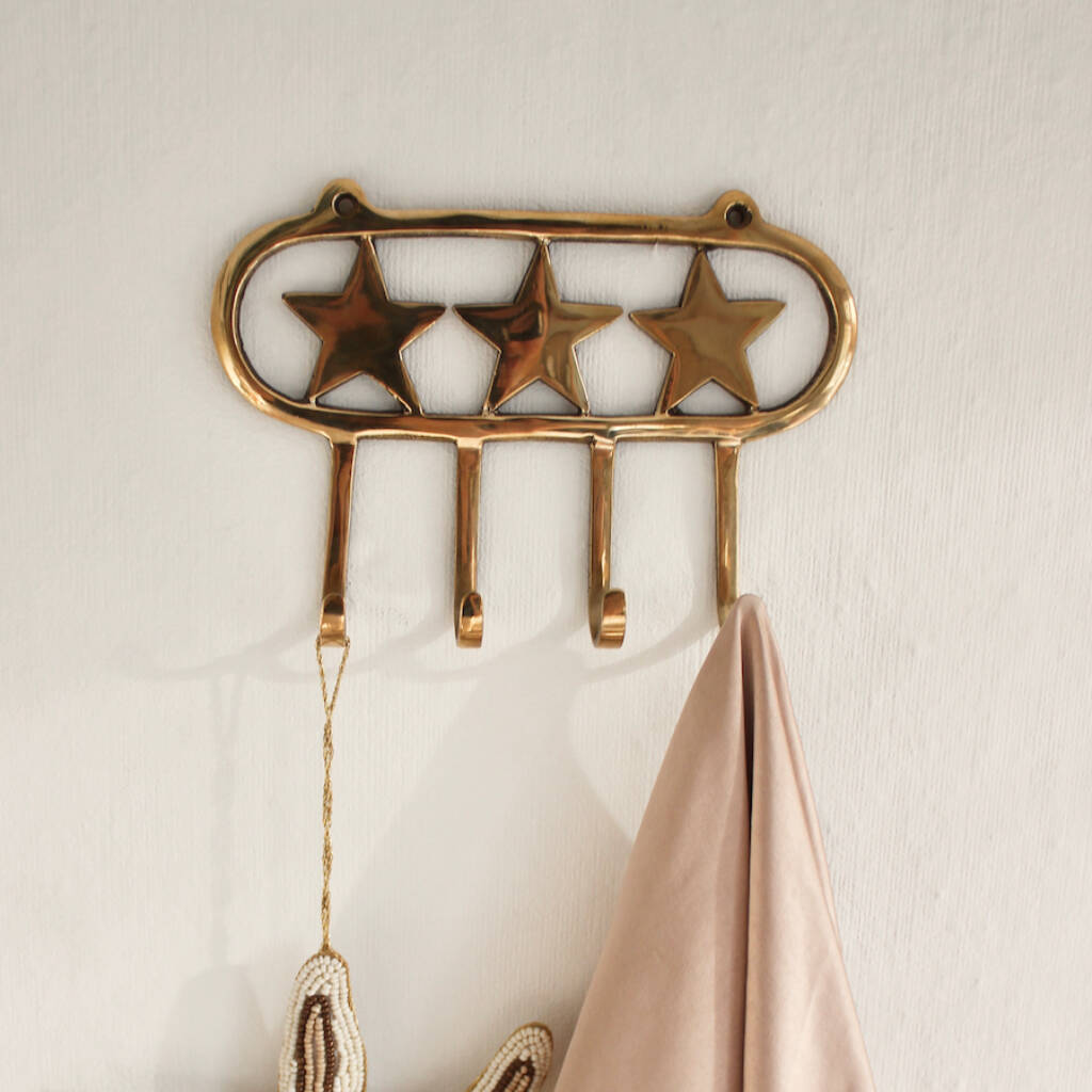 Recycled Brass Hanging Star Wall Hooks, 1 of 4
