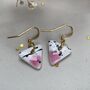 Ceramic Triangle Earrings Pink White And Black Speckled Dangle Earrings With Gold Hooks, thumbnail 4 of 11