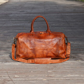 Genuine Leather Holdall With Straps Detail, 6 of 12