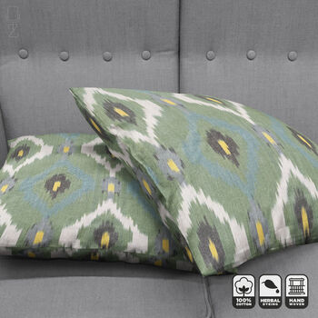 Handwoven 100% Cotton Green Ikat Cushion Cover, 5 of 11