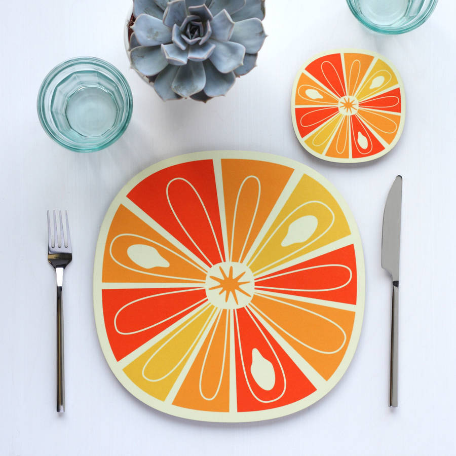 citrus slice design placemats and coasters by beyond the fridge