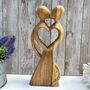 Hand Carved Wooden Lovers With Heart Teak Ornament Figurine Sculpture, thumbnail 1 of 9