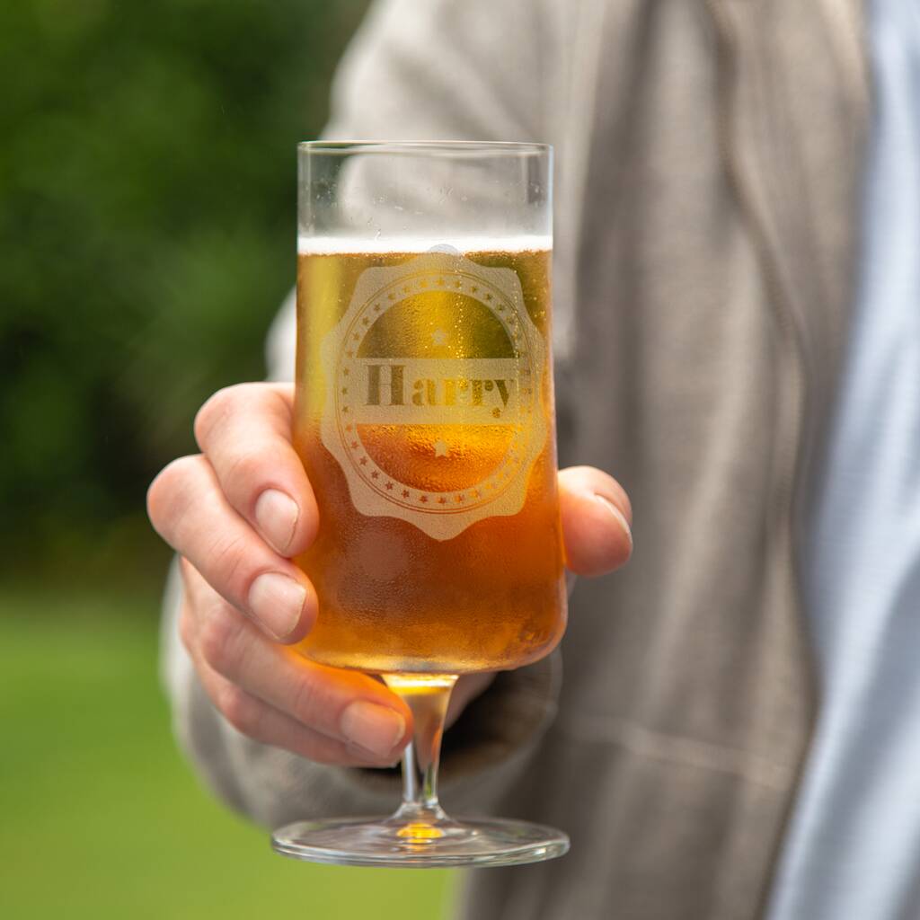 Personalised Stamp Stemmed Beer Glass By Duncan Stewart
