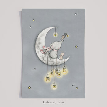 Personalised Catching Stars On The Moon Childrens Print, 4 of 8