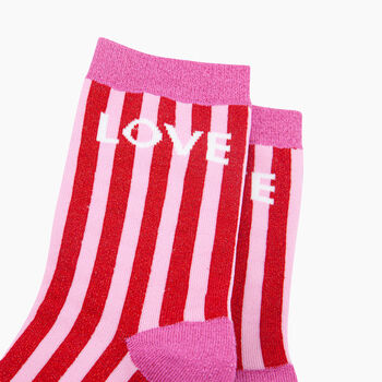 Love Stripes Combed Cotton Glitter Socks In Red/Pink, 2 of 4