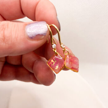 Diamond Shape Pink Dainty Drop Earrings, 7 of 9