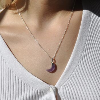 Dainty Gemstone Crescent Moon Necklace, 6 of 8