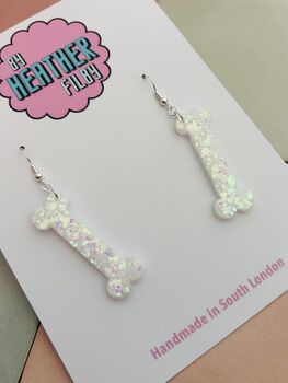 Bone Glitter Resin Earrings / Skeleton Lover Gift / Novelty Gothic Jewellery / Halloween Earrings / Horror Movie Lover, 4 of 5