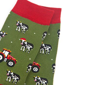 Men's Bamboo Socks Christmas Tractor And Cows, 3 of 5