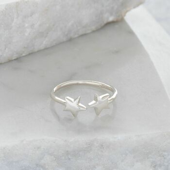 Adjustable Double Star Ring In Sterling Silver, 2 of 4