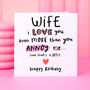 Wife I Love You Funny Birthday Card, thumbnail 1 of 2