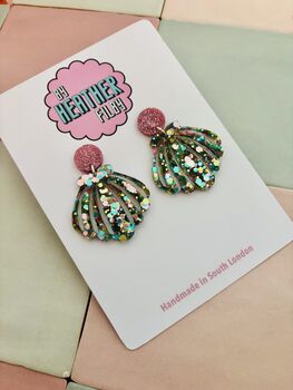Statement Shell Glitter Resin Earrings / Mermaidcore Jewellery / Beach Holiday Statement / Summer Vacation Jewellery, 12 of 12