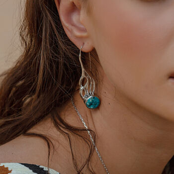 Turquoise Silver Grain Wavy Drop Earrings, 3 of 7