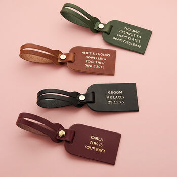 Personalised Leather Luggage Tag With Gold Foil Text, 2 of 4