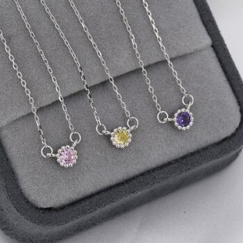 Sterling Silver Tiny Birthstone Cz Necklace, 5 of 11