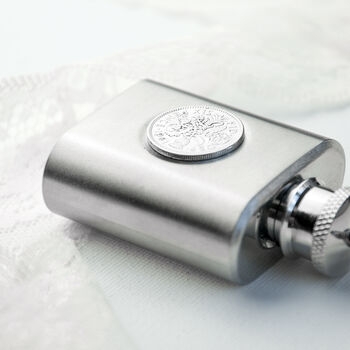 Personalised Silver Plated Lucky Sixpence Hip Flask, 3 of 6