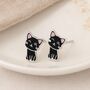 Sterling Silver Black Cat Stud Earrings – 12mm, thumbnail 1 of 6