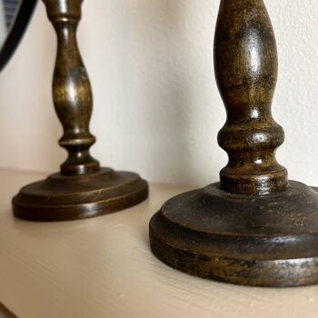 Pair Of Vintage Turned Wooden Candlestick Holders, 3 of 6