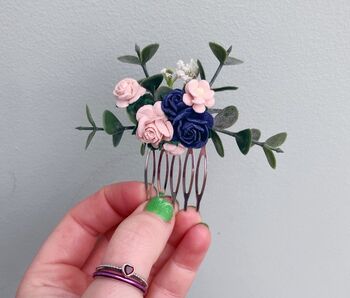 Navy And Blush Flower Hair Comb, 6 of 6