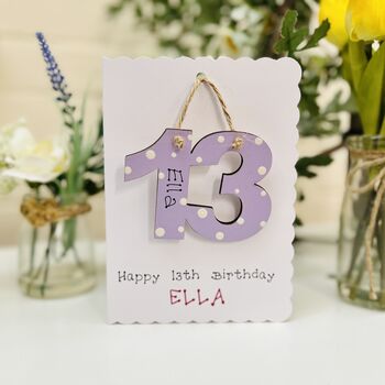 Personalised 13th Birthday Card Wooden Number Gift, 5 of 5