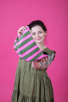Stripes Pink And Green Sling Bag Waxed Cotton Bag, 2 of 3