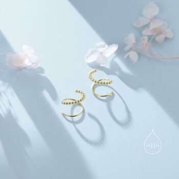 Sterling Silver Dotted Single Piercing Spiral Hoop Earrings, 2 of 10