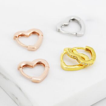Sterling Silver Cz Heart Huggie Hoop Earrings, 4 of 11
