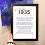 Personalised 90th Birthday Gift Print Poem Of 1935, thumbnail 3 of 5