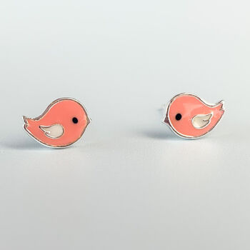 Sterling Silver Pink Bird Stud Earrings, 3 of 6