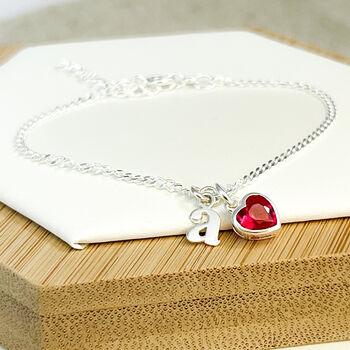 Sterling Silver Ruby Heart Bracelet, 2 of 6