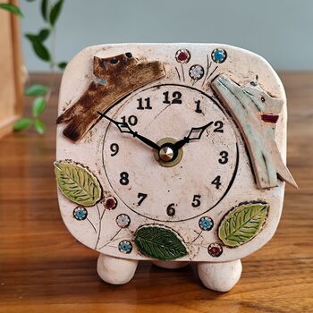 Ceramic Clock With Jumping Dogs In Chocolate Brown And Cream Yellow, 3 of 8