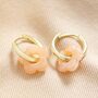 Pink Flower Charm Hoop Earrings In Gold, thumbnail 2 of 5