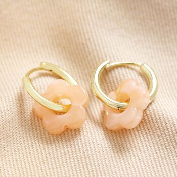 Pink Flower Charm Hoop Earrings In Gold, 2 of 5