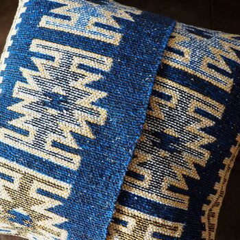 Turkish Kilim Blue Diamond Cushion, 3 of 10