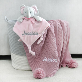 Personalised Elephant Comforter And Cable Blanket Pink, 6 of 11