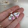 Ceramic Triangle Earrings Pink White And Black Speckled Dangle Earrings With Gold Hooks, thumbnail 1 of 11