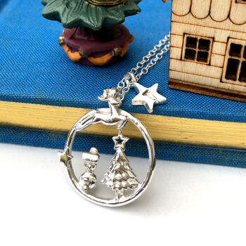 Personalised Sterling Silver Magical Wonderland Christmas Necklace With Initial Star, 7 of 12