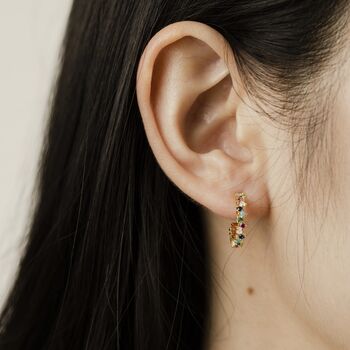 Gold Plated Multicoloured Rainbow Half Hoop Stud Earrings, 3 of 4