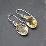 Oval Citrine Earrings: Dangle Drop, Sterling Silver, thumbnail 5 of 6